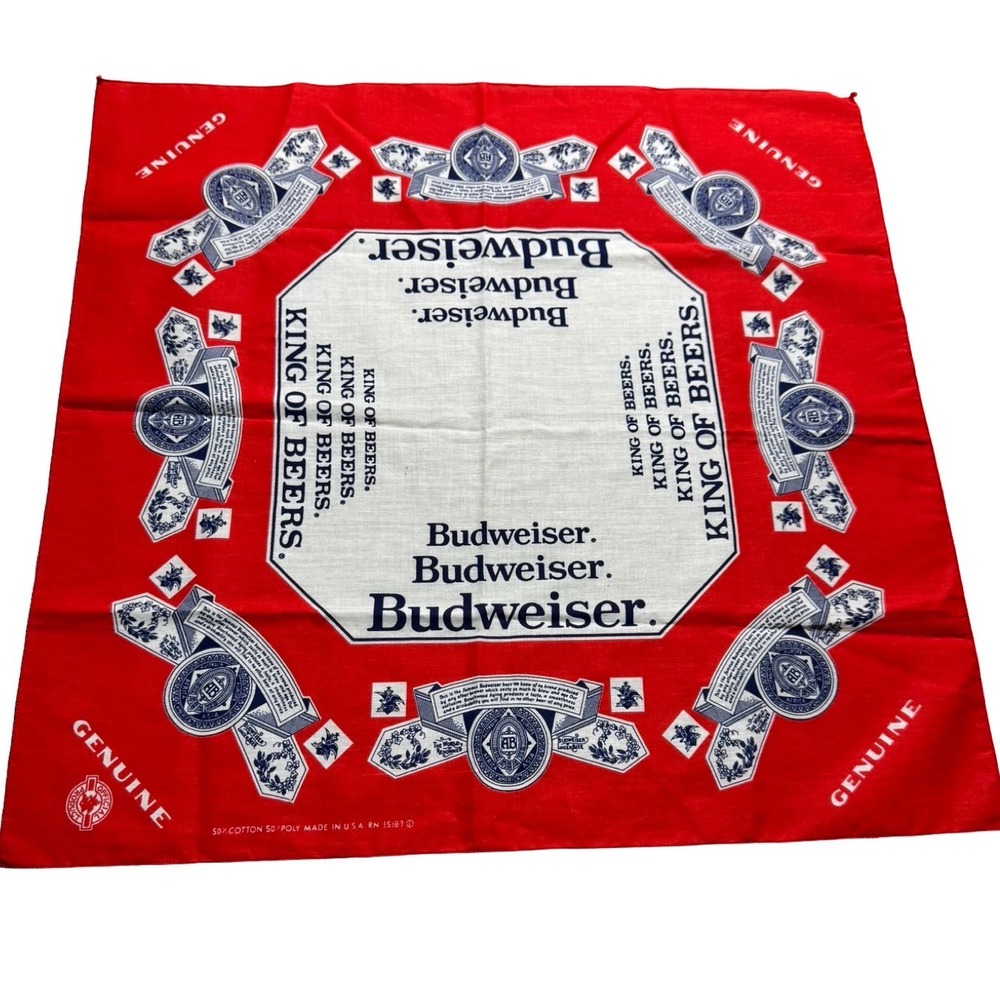Budweiser Bandana Unisex OS Red Good Vintage King of Beers Made in USA RN 15187